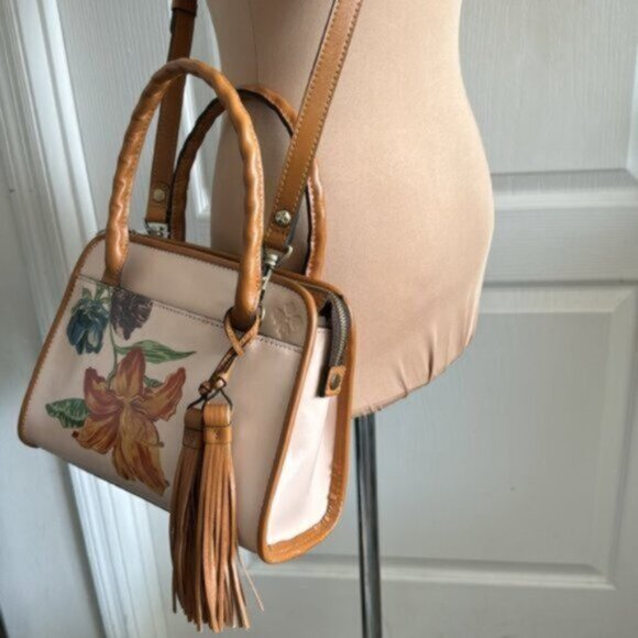 Patricia Nash Bag Paris SatchelParisian Floral Spot Print Cream w Tassel - Picture 7 of 13